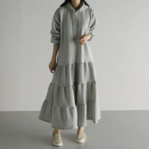 [바네사빈] 기모 후드 캉캉 롱원피스 v01412