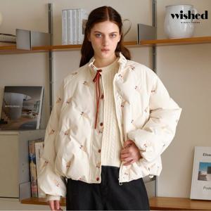 [위시드]하프넥 리본 자수 패턴 패딩 점퍼 (WICDJP027)