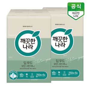 깨끗한나라 미용티슈 딥무드 모던 그린 미니 250매 6입(팩) x 2팩