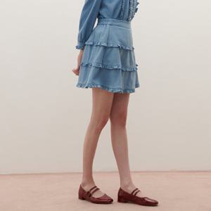 [SATIN] 러플 티어드 데님 미니스커트 S261B352