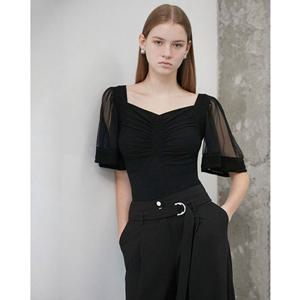 [에고이스트] ER3KH761 우븐 소매 페미닌 반팔 니트 풀오버 니트 (25년 가을)