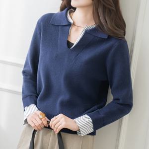 엄마옷 마담4060 모던베이직 페닌셔츠레이어드니트 데일리 여성-ZKN2602003-