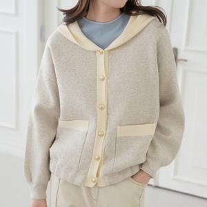 엄마옷 마담4060 모던베이직 후드배색니트울가디건 데일리 여성-ZCA2602002-