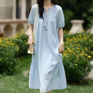 [패션시그널] 에스닉 수술끈 네크라인 원피스 7C593D