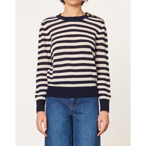 아떼바네사브루노 24FW 다크네이비 울 스트라이프 금장버튼 긴팔니트 VISW4F104N3