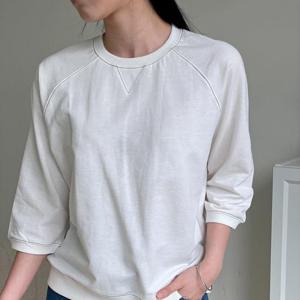 [무배] 여자 스티치 나그랑 라운드넥 칠부티 코튼 봄 티셔츠