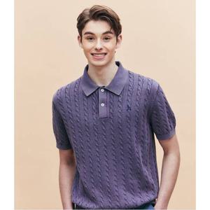 [헤지스남성] 퍼플 가먼트다잉 케이블 반팔 니트(HZSW5B558V2)