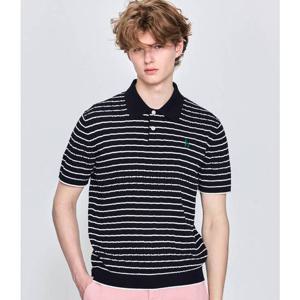 [헤지스남성] 네이비 케이블 반팔 카라 니트(HZSW5B555N2)