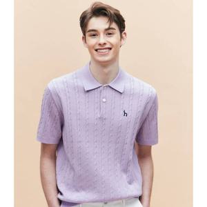 [헤지스남성] 바이올렛 케이블 반팔 카라 니트(HZSW5B553V1)