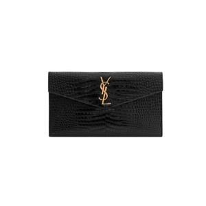 생로랑 크로커다일 엠보스 샤이니 레더 업타운 파우치 블랙 565739-DND0J-1000