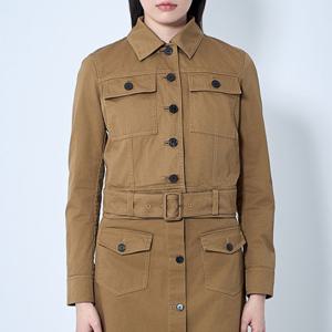 26 SS 생로랑 벨트 웨이스트 헴 코튼 서지 크롭 자켓 카멜브라운 818404 Y04VY 2100