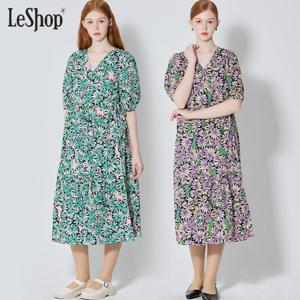 르샵 플라워 패턴 브이넥 랩 원피스