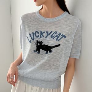 [패션시그널] 럭키캣 라운드넥 니트티셔츠 A73773