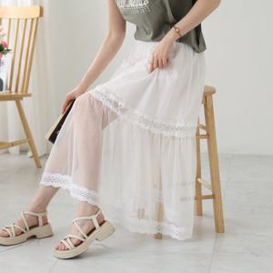 [웬디즈갤러리]쿨링 하프 시스루 롱스커트 /데일리 외출 휴가 RSK128