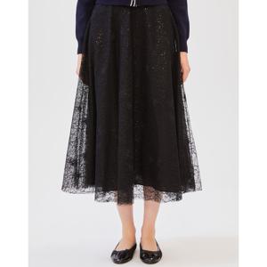 질스튜어트 뉴욕 여성 24FW 블랙 레이스 스팽글 포인트 롱 플레어스커트 JSSK4D300BK