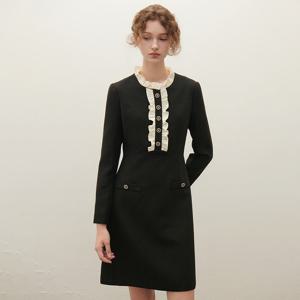 [SATIN] 러플 배색 미니 원피스 O253T601