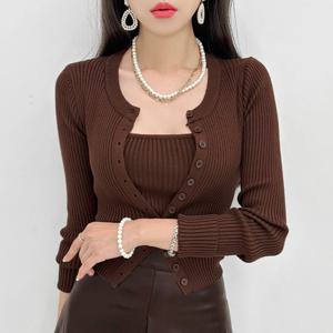 [금찌]금찌 루나 골지 니트 나시 가디건 세트 ST7810S