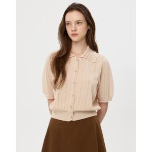 질스튜어트 뉴욕 여성 25FW 베이지 글리터장식 코튼혼방 반팔가디건 JSSW5C100I1