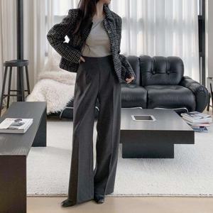 여성용 핀턱 레이온스판 와이드핏 슬랙스