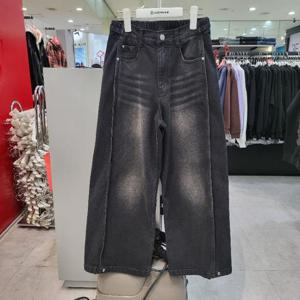 에어워크주니어 sh06 볼룬 와이드 기모 블랙 버뮤다 데님팬츠 R258G3181A