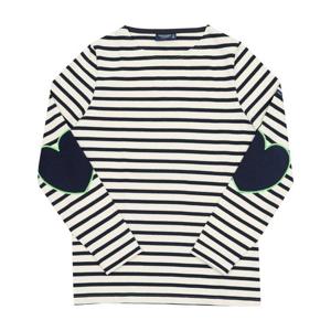 세인트제임스 8649 ECRU MARI TONIC 보쟈니 스트라이프 엘보 하트 패치 여성 긴팔티