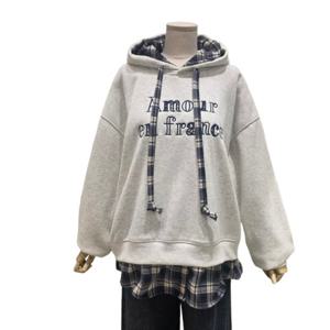 [에이지도르]체크 배색 자수 후드티(ALFIWIT207)