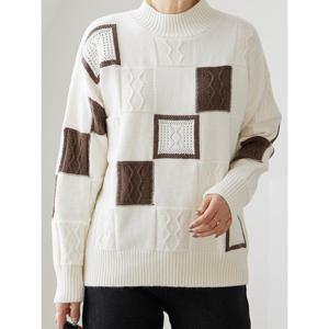 김여사 (겨울신상) 네모 패턴 비스코스 반목 니트   고급 믹스짜임 하이넥 데일리 5NT512105