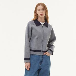 [플라스틱아일랜드]배색 카라 니트 가디건 PQ4KG581_DG