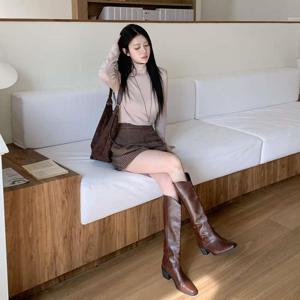 여성용 격자 에이라인 헤링본 숏팬츠