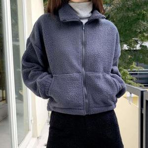 여성 집업 짧은 덤블 플리스 양털 자켓