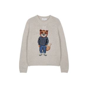 메종키츠네 여성 드레스드 폭스 인타르시아 울 점퍼 파치먼트 화이트 PW00812KH0002-0382