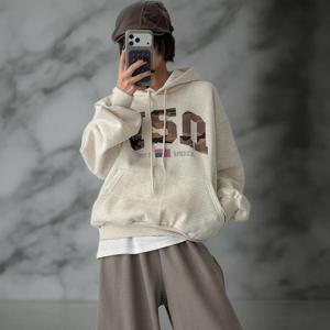 여성 카모캔버스 벌룬소매 후드티