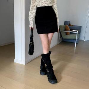 여성 세무 가을겨울 짧은 보온 치마