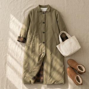 [넬리]체크 소매 누빔 롱 코트_NC4HC025