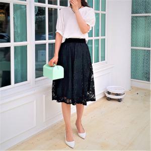 [엠지] 여름 썸머 정장 레이스 플레어 밴딩 빅사이즈 중년 하객룩