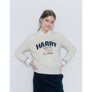 헤지스 여성 24FW 반값세일울100% 아이보리 헤리 인타샤 라운드넥 스웨터 HSSW4DL87IV