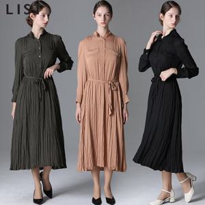 [리스트] 볼륨 슬리브 도트 벨티드 원피스