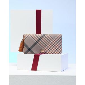 [닥스ACC][선물포장][EDINBURGH]브라운 체크패턴 타슬 포인트 2단 장지갑 DCWA4E322