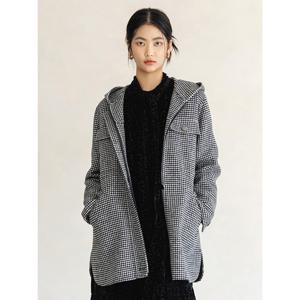 [더핸드메이드]후드 핸드메이드 울 집업 하프코트 (55-88)