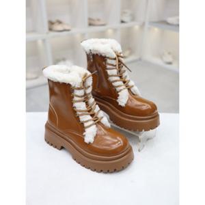 [코디엘루]퍼안감 레이스업 통굽 워커 앵클 부츠 6cm CDSP500595