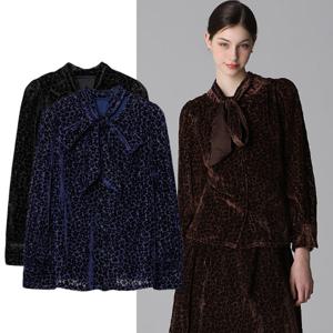 [르오트(LeOT)] 벨벳 번아웃 볼륨 타이넥 블라우스(타이넥탈부착)-사이즈 55~88다양