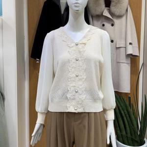 클리지 DP01 시스루 레이스 진주 블라우스 CP2WKT11