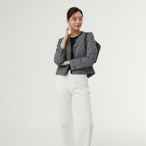 플라스틱아일랜드  (PR1WJ261) 라운드넥 배색 트위드 자켓