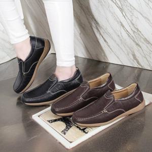 [미라클세븐][M7] 남성 박음질 실버세대 밤색 레더 슬립온