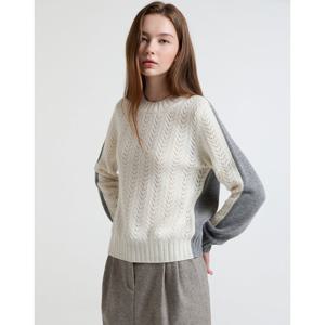 아떼바네사브루노 여성 24FW 품절임박 아이보리 컬러블록 울캐시 긴팔니트 VLSW4D411IV