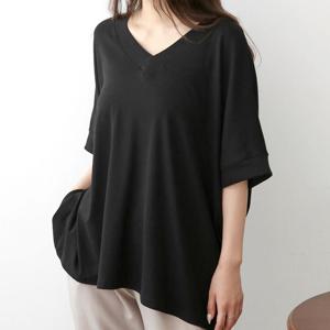 [무배] 여자 양브이 루즈 가오리핏 박시 휘뚜루 반팔 티셔츠