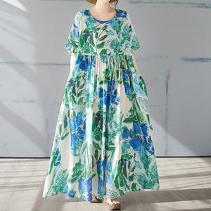 [쿠잉]오버핏 빅사이즈 블루 하와이 중년여성 여름 롱원피스