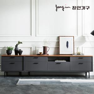 장인가구 루시퍼 그레이 다용도 수납 2400 거실장 세트A