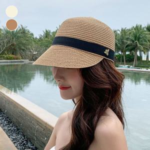 여성 벌장식 밀짚 볼캡 여름모자