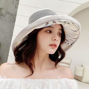 여름 플라워 패턴 비치 왕챙 레이어 챙모자 여자 메쉬